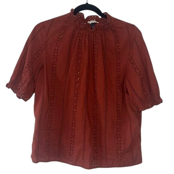 Universal Thread Womens Eyelet Blouse Size M Rust Color - Picture 3 of 9